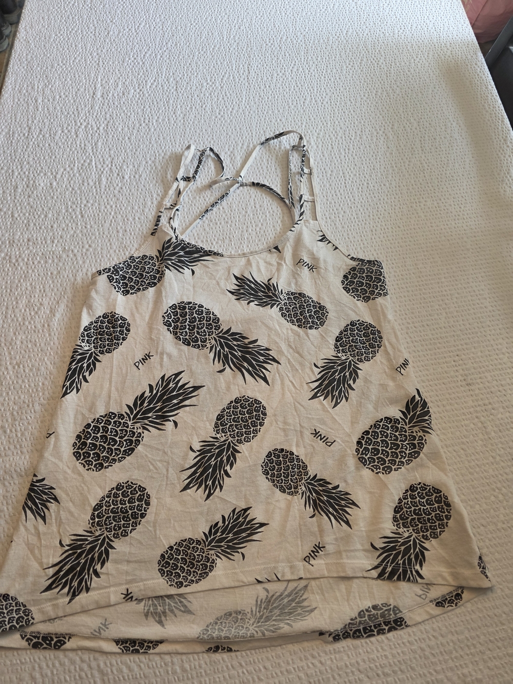 Victoria's Secret PINK White Tank Top with Black Pineapple Print M